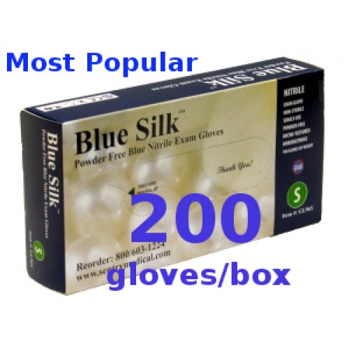Blue Silk Nitrile Exam Gloves